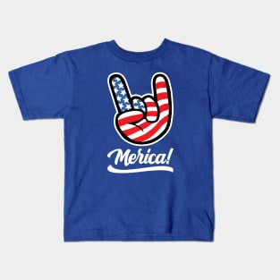 Merica Rocker Hand USA Flag American Kids T-Shirt